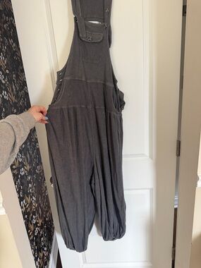 Charcoal Gray Terry Cloth Overalls Romper